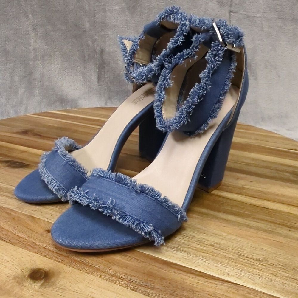 Catherine Malandrino Blue Denim Chambray Heels Open Toe Ankle‎ Strap Sz 6.5
